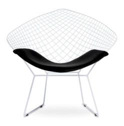 Bertoia Style Diamond Chair - Black Cushion & White Frame