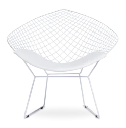 Bertoia Style Diamond Chair - White Cushion & White Frame