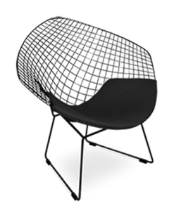 Bertoia Style Diamond Chair - Black Cushion & Black Frame