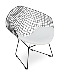 Bertoia Style Diamond Chair - White Cushion & Black Frame