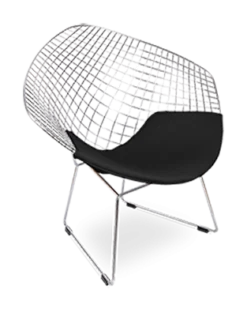 Bertoia Style Diamond Chair - Black Cushion & Chrome Frame