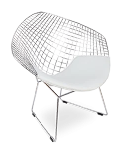 Bertoia Style Diamond Chair - White Cushion & Chrome Frame