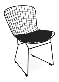 Bertoia Style Wire Side Chair - Black Cushion & Black Frame
