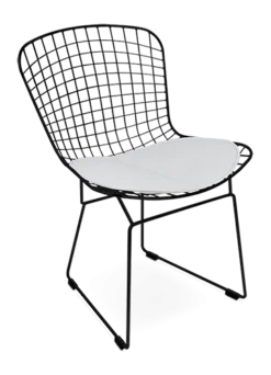 Bertoia Style Wire Side Chair - White Cushion & Black Frame