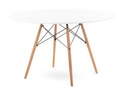 Designer Plastic 120cm Dining Table - White & Beech Wood Legs