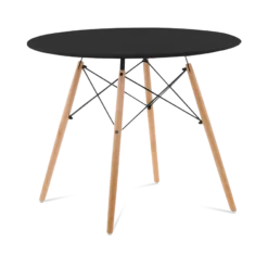 Designer Plastic 90cm Dining Table - Black & Beech Wood Legs