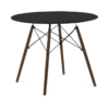 Designer Plastic 90cm Dining Table - Black & Walnut Wood Legs