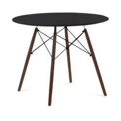 Designer Plastic 90cm Dining Table - Black & Walnut Wood Legs