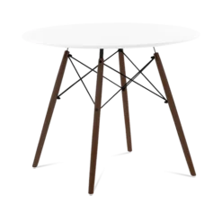 Designer Plastic 90cm Dining Table - White & Walnut Wood Legs