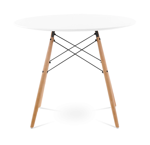 Designer Plastic 90cm Dining Table - White & Beech Wood Legs - Image 2