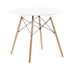 Designer Plastic 90cm Dining Table - White & Beech Wood Legs