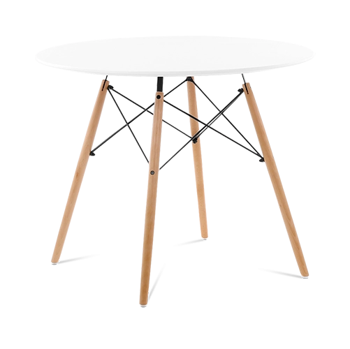 Designer Plastic 90cm Dining Table - White & Beech Wood Legs