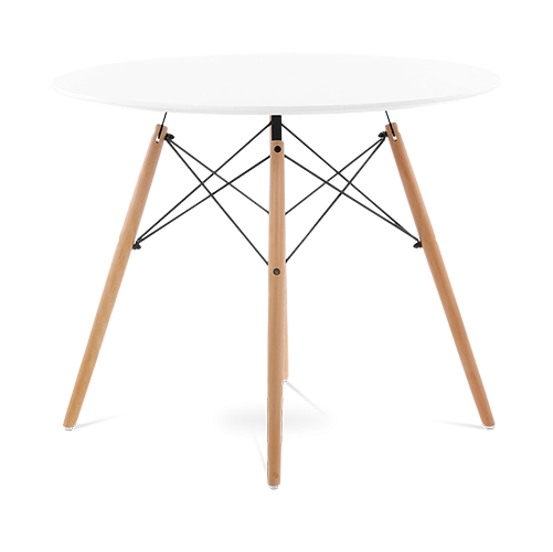 Designer Plastic 90cm Dining Table - White & Beech Wood Legs - Image 3