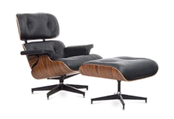 Eames Style Lounge Chair & Ottoman - Black Leather & Rosewood Veneer