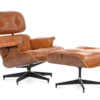 Eames Style Lounge Chair & Ottoman - Tan Brown Leather & Rosewood Veneer