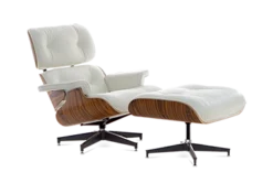 Eames Style Lounge Chair & Ottoman - White Leather & Rosewood Veneer