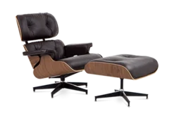Eames Style Lounge Chair & Ottoman - Brown Leather & Walnut Veneer