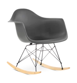 Eames Style RAR Rocking Chair - Dark Grey, Black Legs & Beech Runners