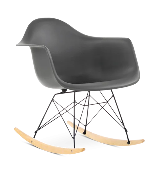 Eames Style RAR Rocking Chair - Dark Grey, Black Legs & Beech Runners