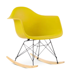 Eames Style RAR Rocking Chair - Mustard, Black Legs & Beech Runners