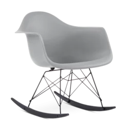 Eames Style RAR Rocking Chair - Mid Grey, Black Legs & Black Runners