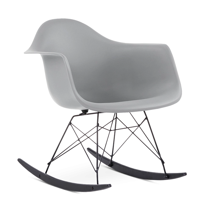Eames Style RAR Rocking Chair - Mid Grey, Black Legs & Black Runners
