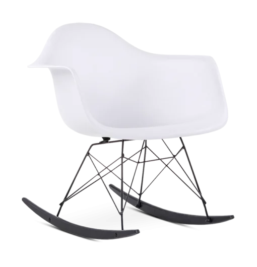 Eames Style RAR Rocking Chair - White, Black Legs & Black Runners