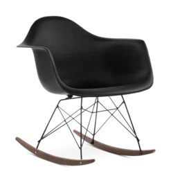 Eames Style RAR Rocking Chair - Black, Black Legs & Walnut Runners