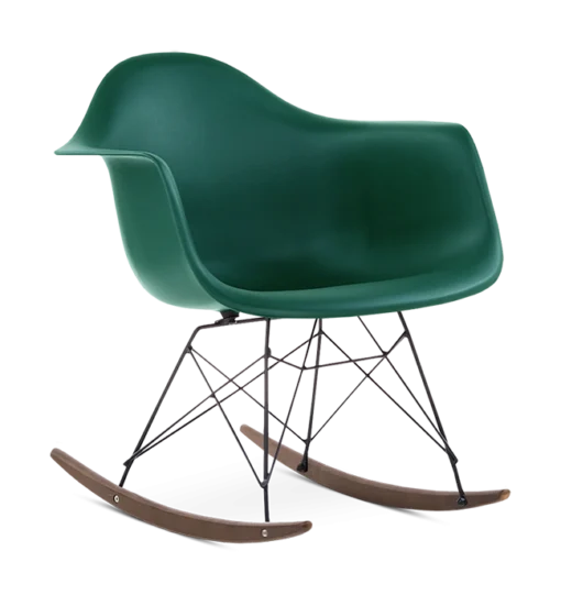 Eames Style RAR Rocking Chair - Forest Green, Black Legs & Walnut Runners