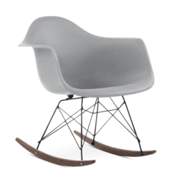 Eames Style RAR Rocking Chair - Mid Grey, Black Legs & Walnut Runners