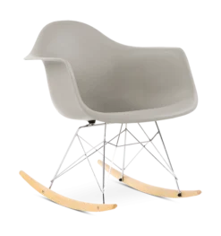 Eames Style RAR Rocking Chair - Beige, Chrome Legs & Beech Runners