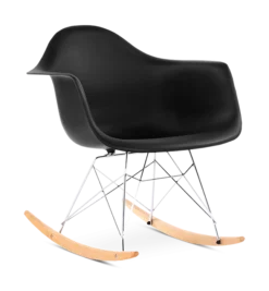 Eames Style RAR Rocking Chair - Black, Chrome Legs & Beech Runners