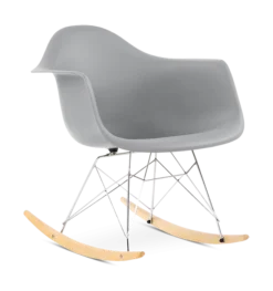 Eames Style RAR Rocking Chair - Mid Grey, Chrome Legs & Beech Runners