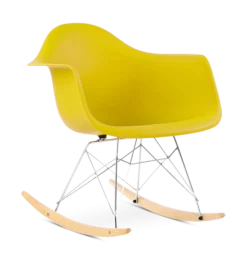 Eames Style RAR Rocking Chair - Mustard, Chrome Legs & Beech Runners