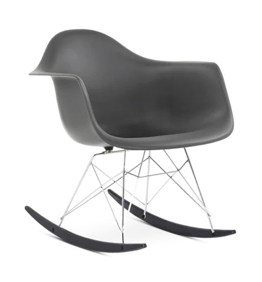 Eames Style RAR Rocking Chair - Dark Grey, Chrome Legs & Black Runners