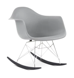 Eames Style RAR Rocking Chair - Mid Grey, Chrome Legs & Black Runners