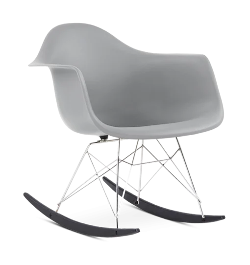 Eames Style RAR Rocking Chair - Mid Grey, Chrome Legs & Black Runners