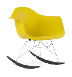 Eames Style RAR Rocking Chair - Mustard, Chrome Legs & Black Runners