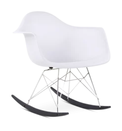 Eames Style RAR Rocking Chair - White, Chrome Legs & Black Runners