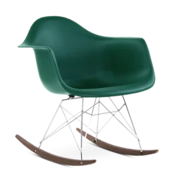 Eames Style RAR Rocking Chair - Forest Green, Chrome Legs & Walnut Runners