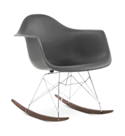 Eames Style RAR Rocking Chair - Dark Grey, Chrome Legs & Walnut Runners