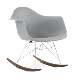 Eames Style RAR Rocking Chair - Mid Grey, Chrome Legs & Walnut Runners
