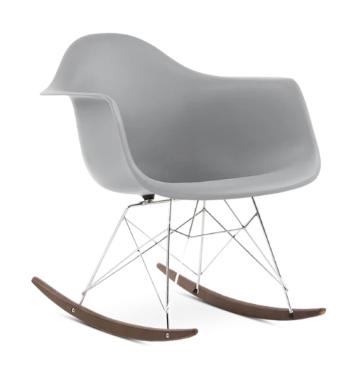 Eames Style RAR Rocking Chair - Mid Grey, Chrome Legs & Walnut Runners
