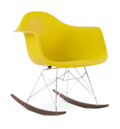 Eames Style RAR Rocking Chair - Mustard, Chrome Legs & Walnut Runners