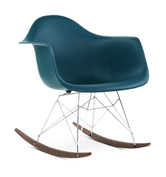 Eames Style RAR Rocking Chair - Ocean, Chrome Legs & Walnut Runners