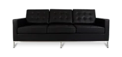 Knoll Style Three Seater Sofa - Black Leather