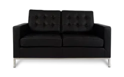 Knoll Style Two Seater Sofa - Black Leather