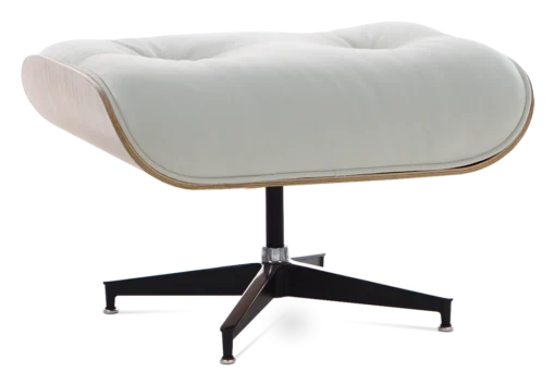 Designer Lounge Chair Ottoman Only - White Leather,Rosewood Veneer & Black Base