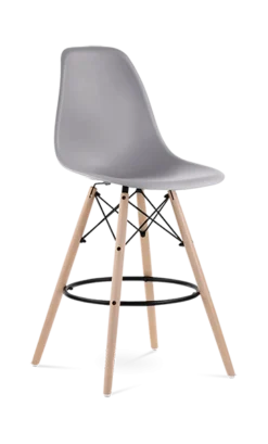 Eames Style Eiffel Bar Stool - Mid Grey & Beech Legs