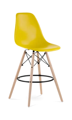 Eames Style Eiffel Bar Stool - Mustard & Beech Legs